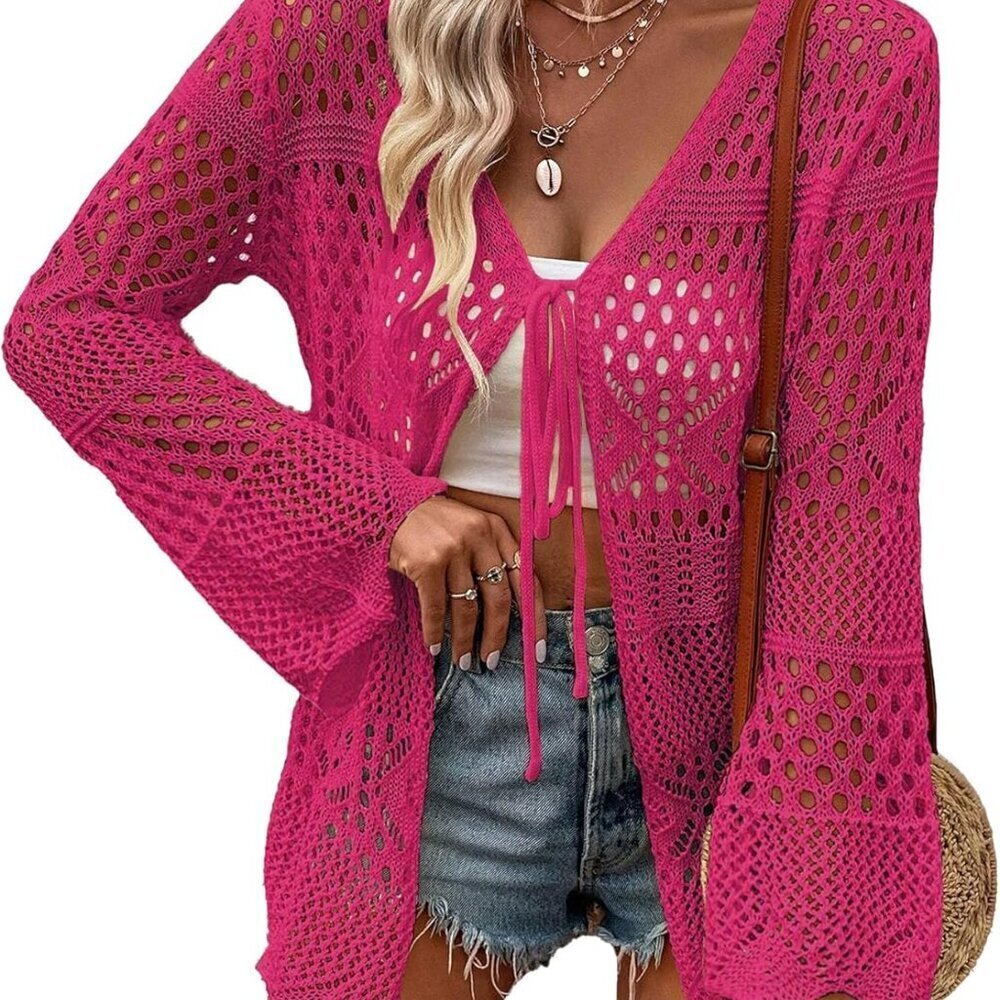 Women’s Crochet Kimono Beach Cover Up Summer Cardigan Poolwear S-XXL